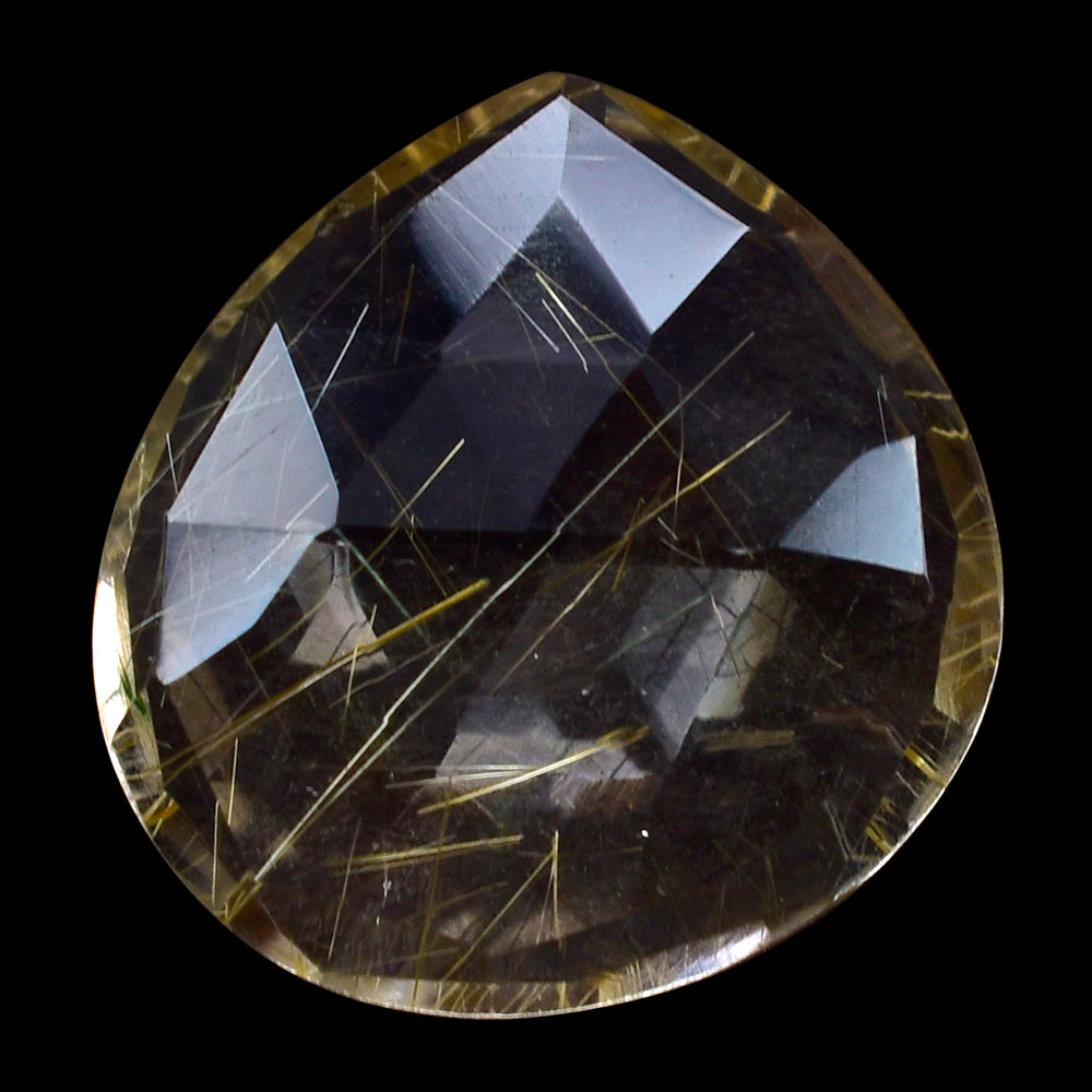 GOLDEN RUTILE QUARTZ ROSE CUT BRIOLETTE IRREGULAR PEAR 13X12.50MM 4.34 Cts.