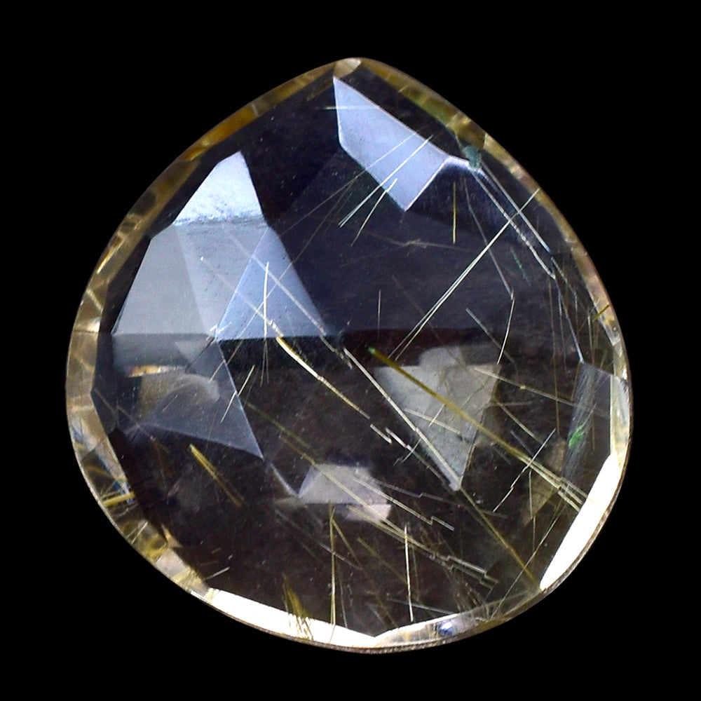 GOLDEN RUTILE QUARTZ ROSE CUT BRIOLETTE IRREGULAR PEAR 13X12.50MM 4.34 Cts.