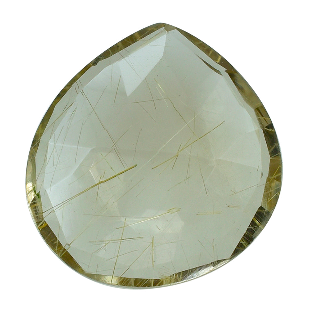 GOLDEN RUTILE QUARTZ ROSE CUT BRIOLETTE IRREGULAR PEAR 13X12.50MM 4.34 Cts.