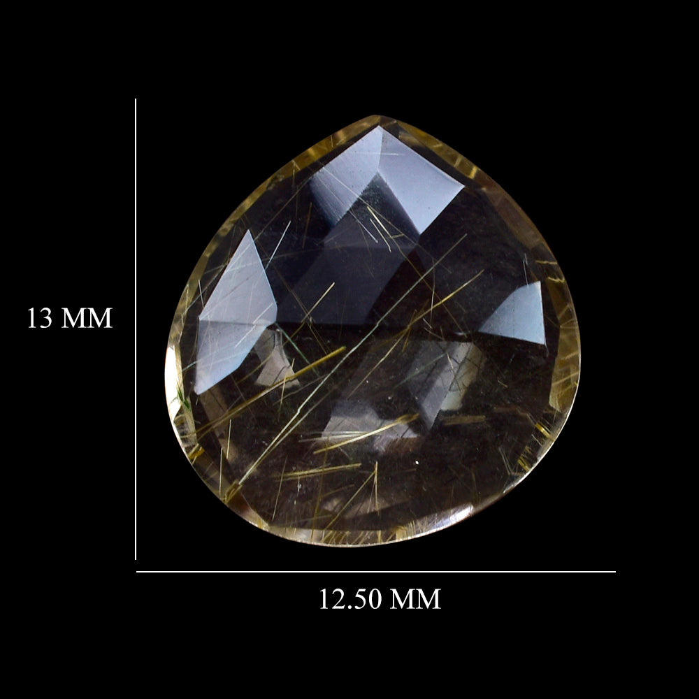 GOLDEN RUTILE QUARTZ ROSE CUT BRIOLETTE IRREGULAR PEAR 13X12.50MM 4.34 Cts.