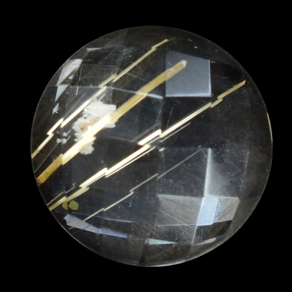 GOLDEN RUTILE QUARTZ CHECKER ROUND CAB 12MM  4.70 Cts.