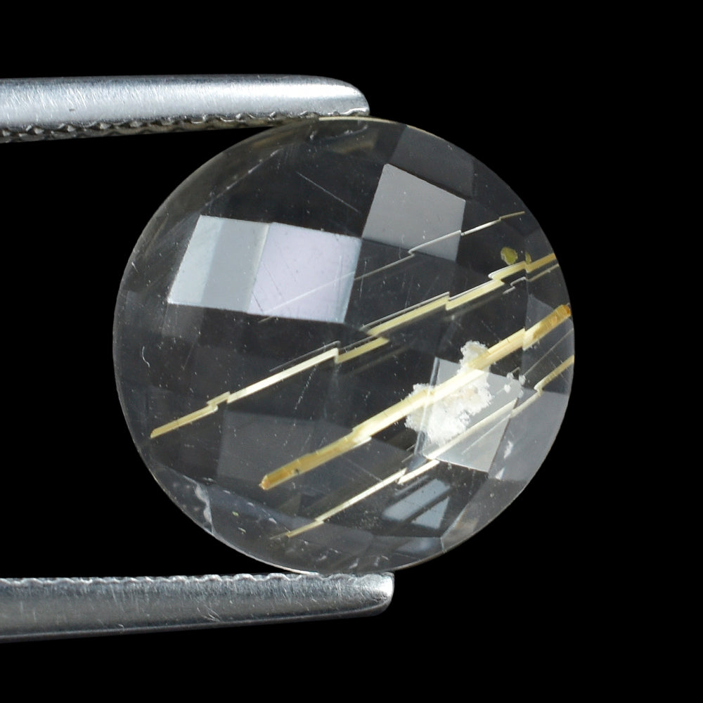 GOLDEN RUTILE QUARTZ CHECKER ROUND CAB 12MM  4.70 Cts.