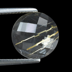 GOLDEN RUTILE QUARTZ CHECKER ROUND CAB 12MM  4.70 Cts.