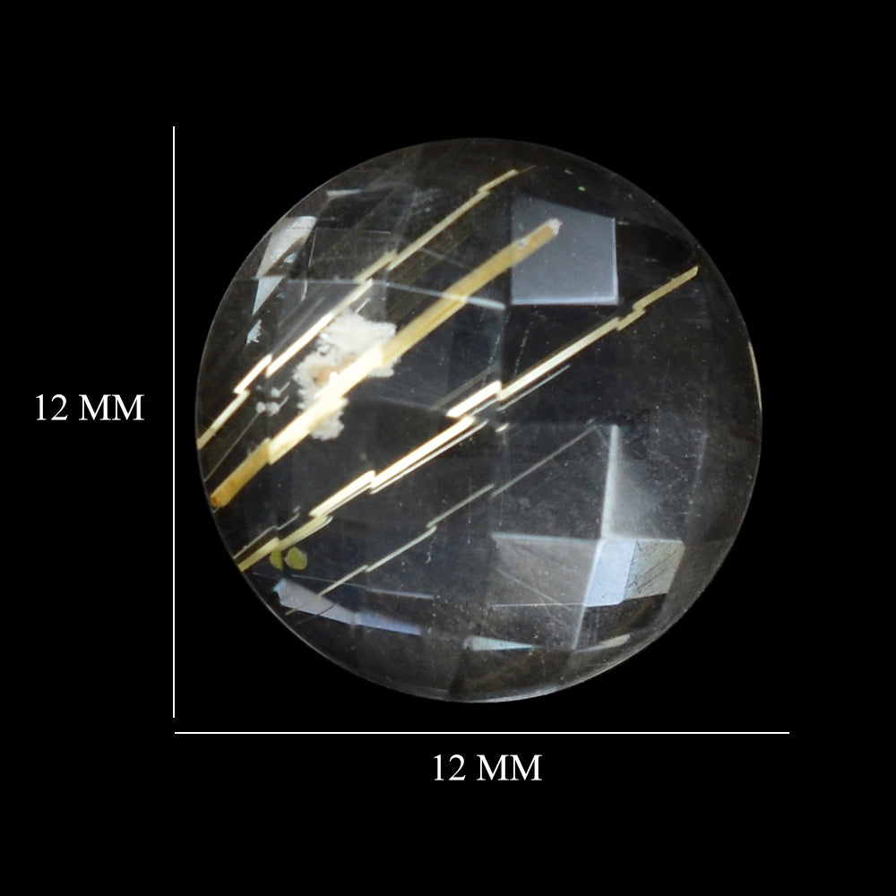 GOLDEN RUTILE QUARTZ CHECKER ROUND CAB 12MM  4.70 Cts.