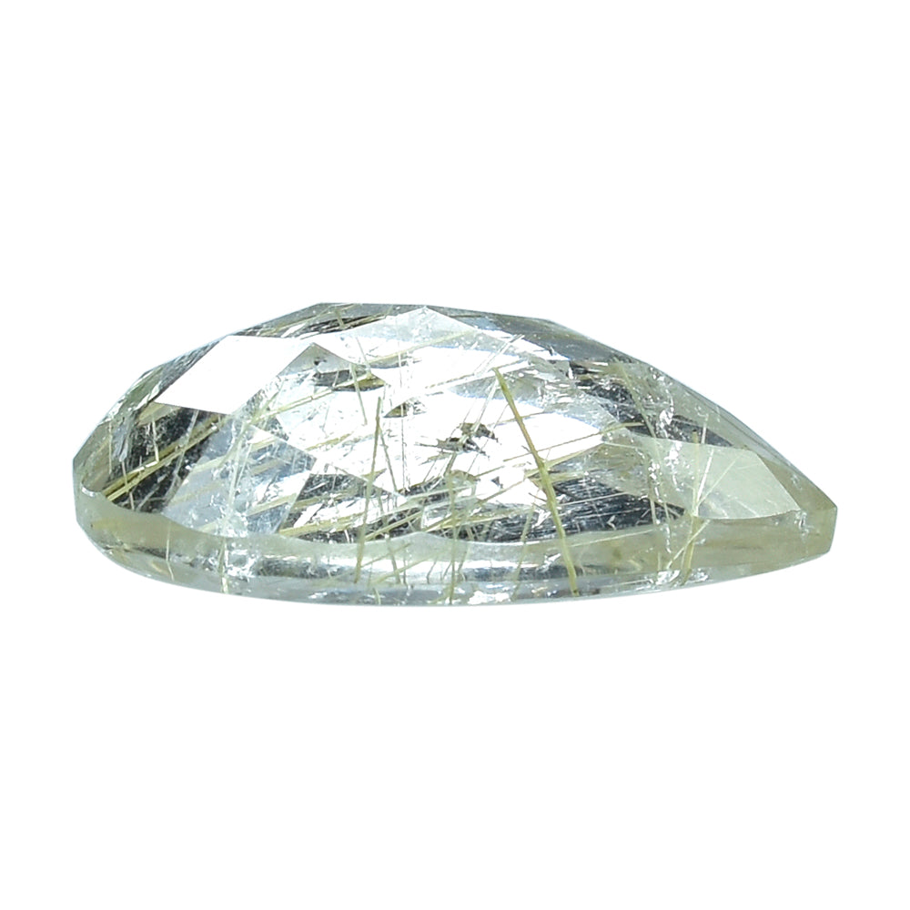 GOLDEN RUTILE QUARTZ CHECKER PEAR CAB 16X12MM 6.37 Cts.