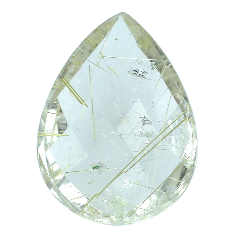 GOLDEN RUTILE QUARTZ CHECKER PEAR CAB 16X12MM 6.37 Cts.