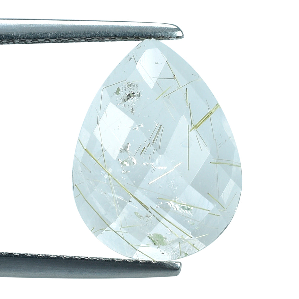 GOLDEN RUTILE QUARTZ CHECKER PEAR CAB 16X12MM 6.37 Cts.