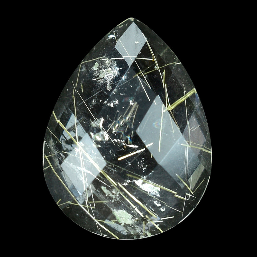 GOLDEN RUTILE QUARTZ CHECKER PEAR CAB 16X12MM 6.37 Cts.