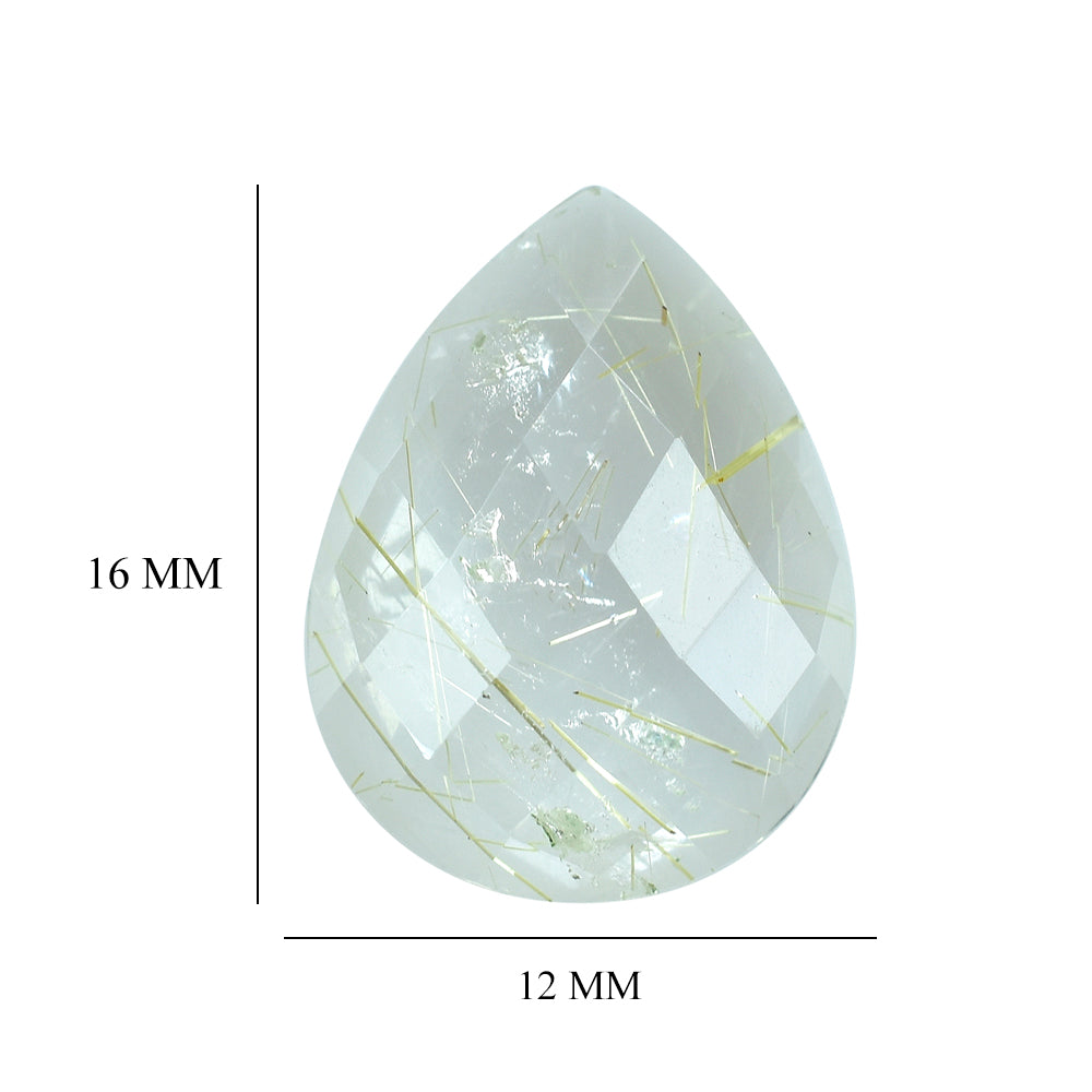 GOLDEN RUTILE QUARTZ CHECKER PEAR CAB 16X12MM 6.37 Cts.