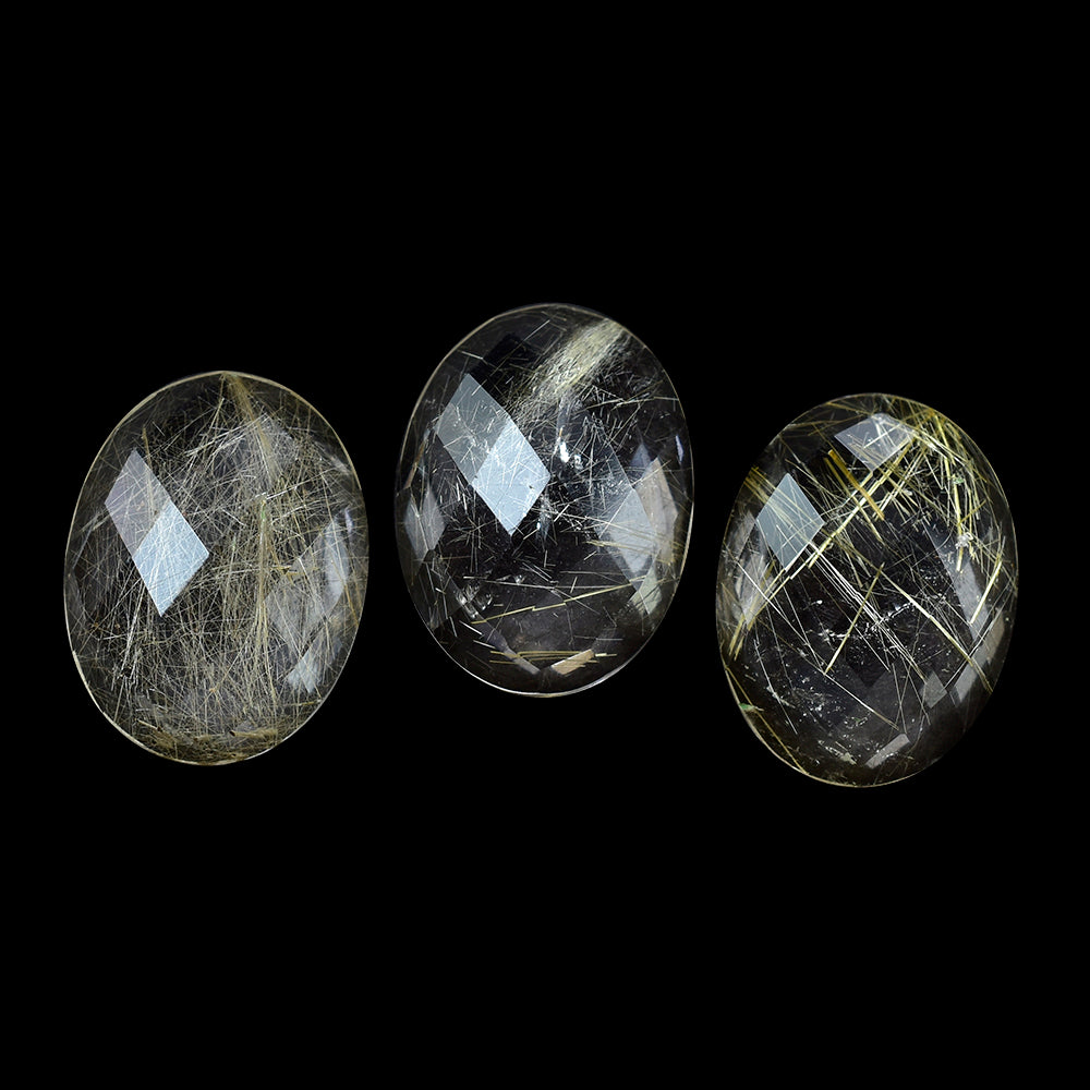 GOLDEN RUTILE QUARTZ CHECKER OVAL CAB 16X12MM 6.89 Cts.