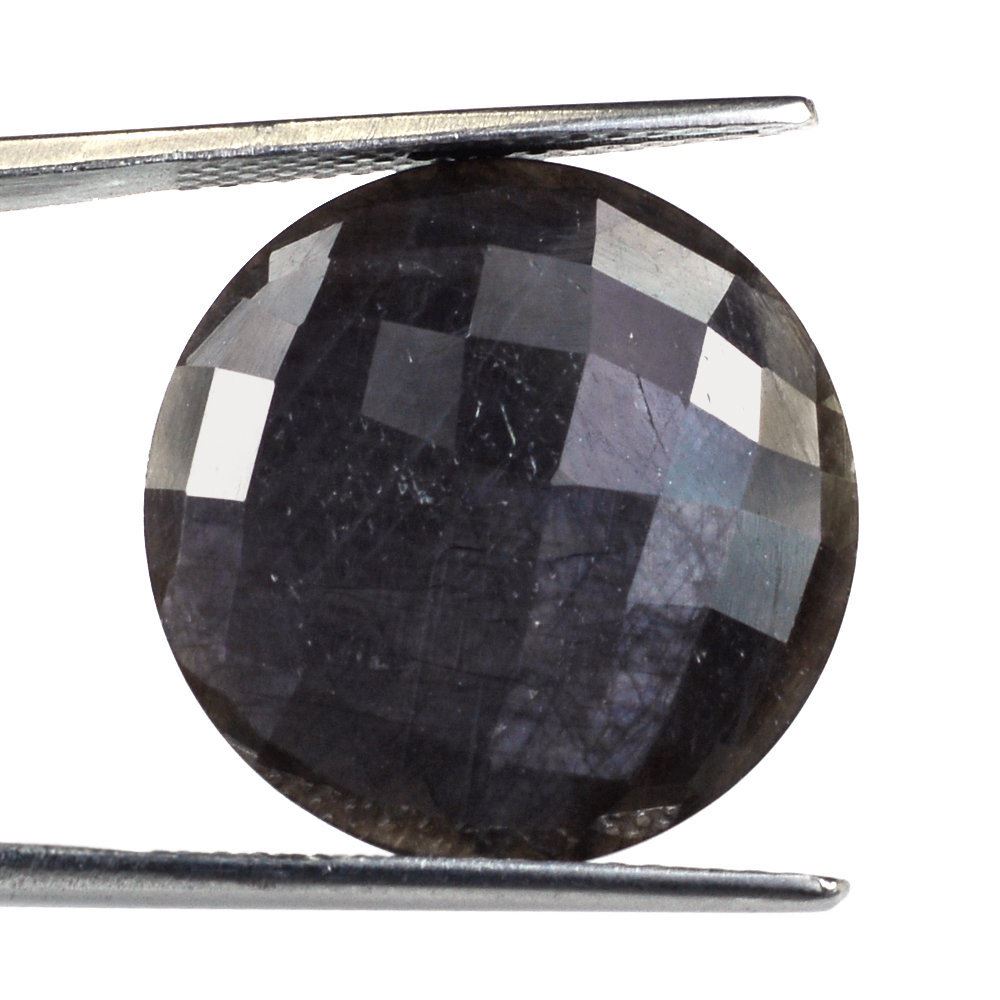 GREY SAPPHIRE CHECKER CUT ROUND CAB 20MM 13.52 Cts.