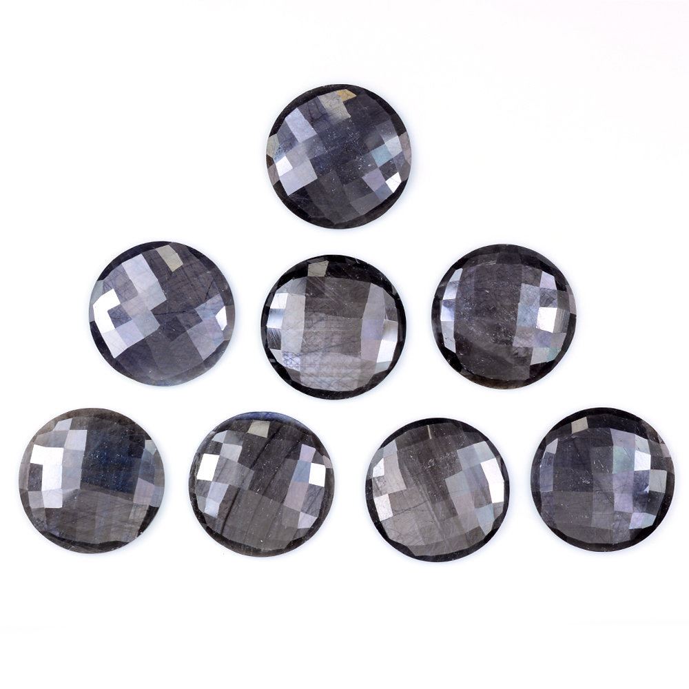 GREY SAPPHIRE CHECKER CUT ROUND CAB 20MM 13.52 Cts.