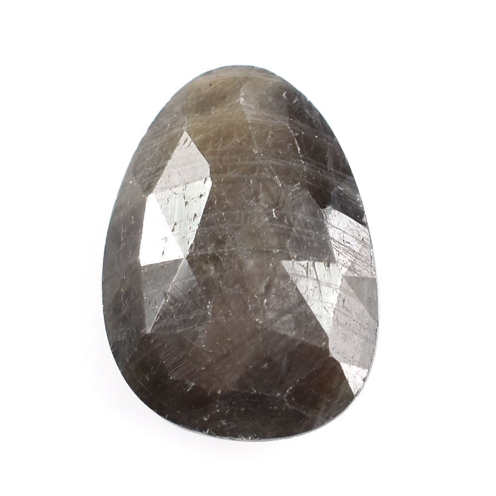 GREY SAPPHIRE ROSE CUT BRIOLETTE IRREGULAR PEARISH 14X10MM 5.41 Cts.