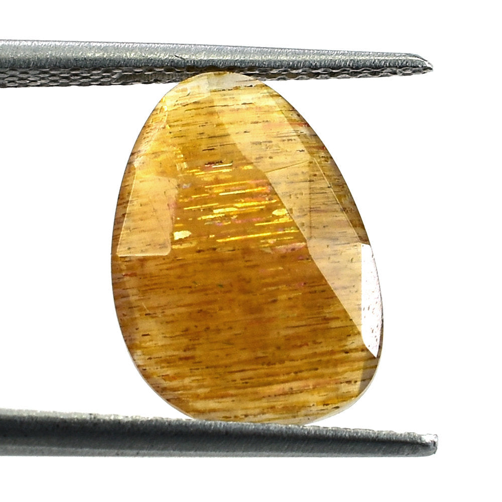 GOLDEN SUNSTONE ROSE CUT BRIOLETTE PEARISH 14X10MM 3.64 Cts.