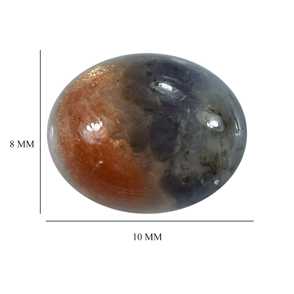 IOLITE SUNSTONE PLAIN OVAL CAB (HALF ORANGE AND HALF BLUE) 10.00X8.00 MM 2.48 Cts.