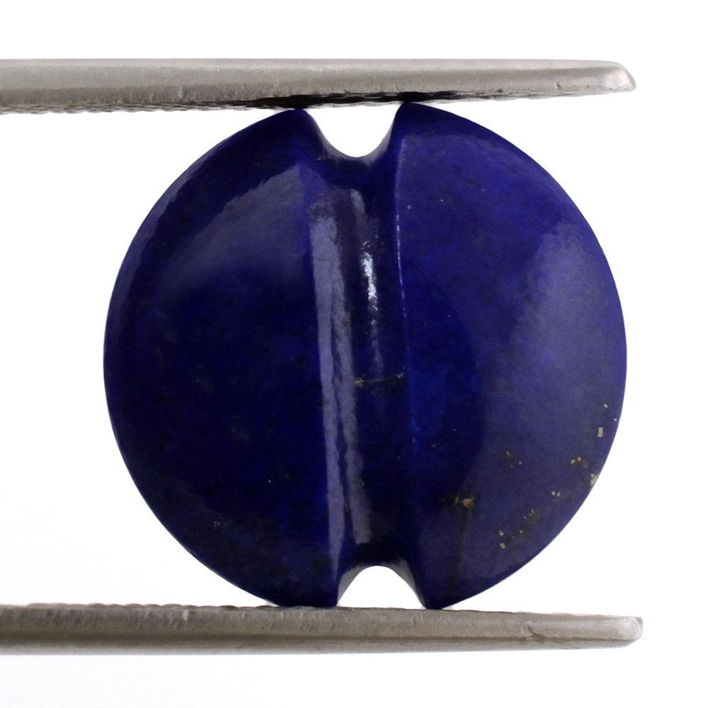 LAPIS LAZULI LENTIL ROUND WITH CARVED BELT (DES#25) 15MM 8.70 Cts.