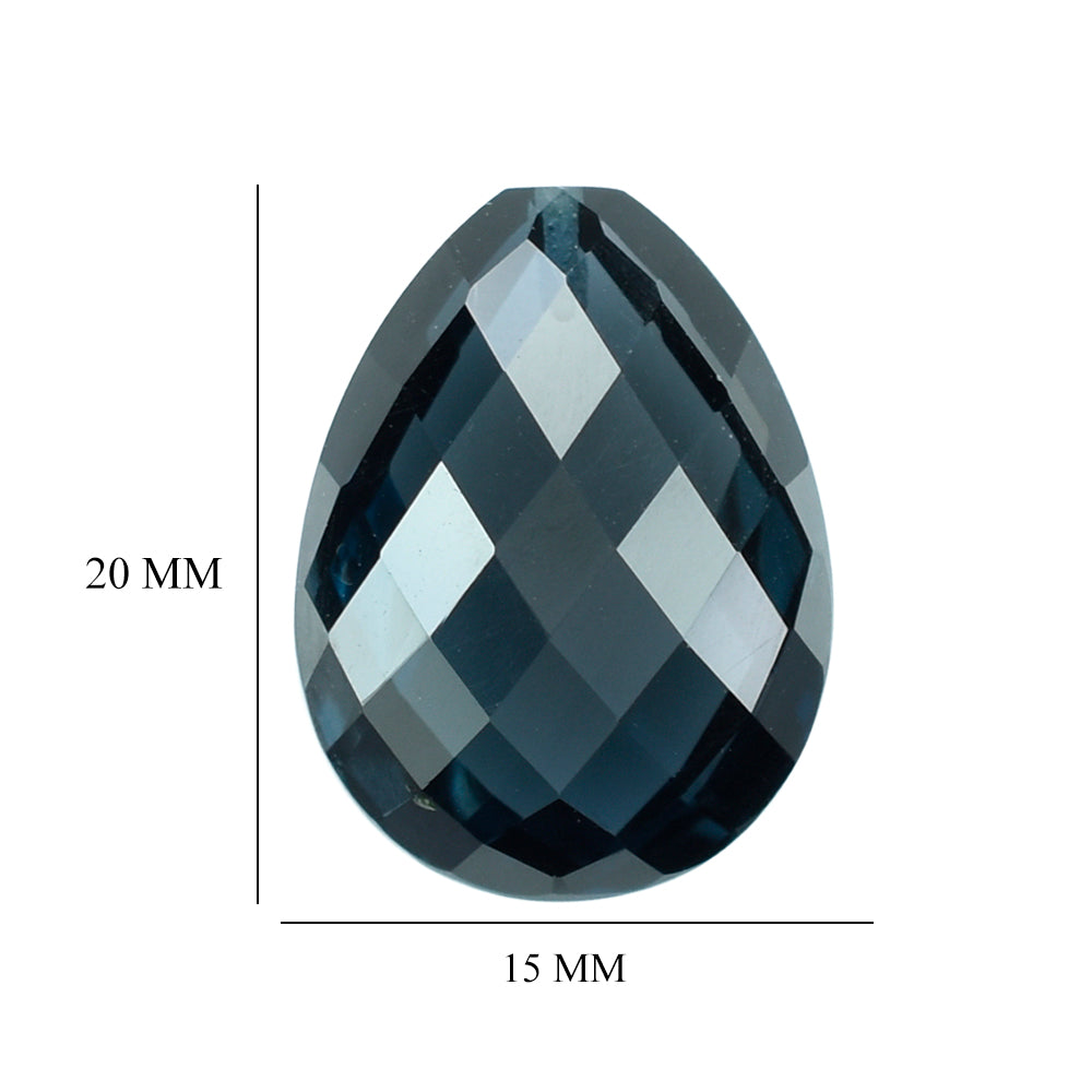 LONDON BLUE TOPAZ BRIOLETTE PEAR (HALF DRILL) 20X15MM 25.17 Cts.
