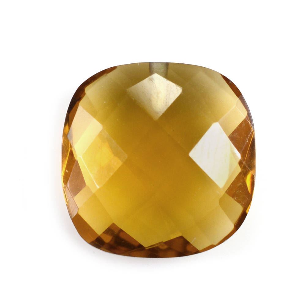 COGNAC QUARTZ (LIGHT) CHECKER BRIOLETTE CUSHION (HALF DRILL) 13X13MM 6.10 Cts.
