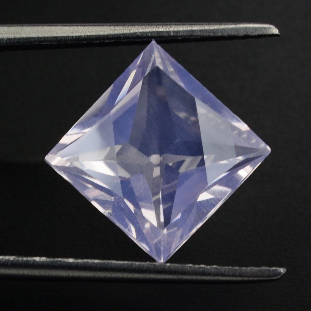LAVENDER MOON QUARTZ STEP ON TOP PRINCESS BACK SQUARE 10MM 4.54 Cts.