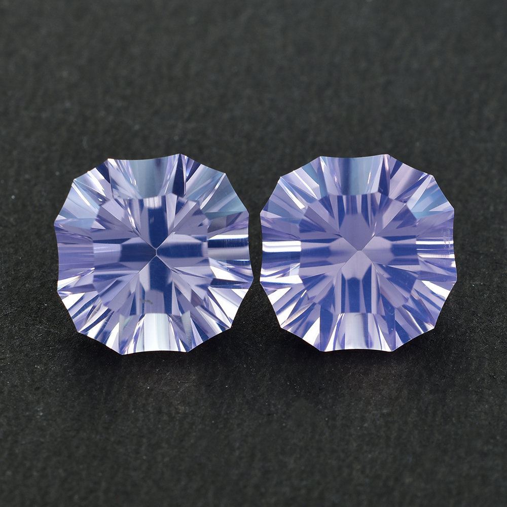 LAVENDER MOON QUARTZ CONCAVE SCALLOPED TABLE TOP CUT CUSHION (DES#22) (DARK/CLEAN) 12X12MM 6.20 Cts.