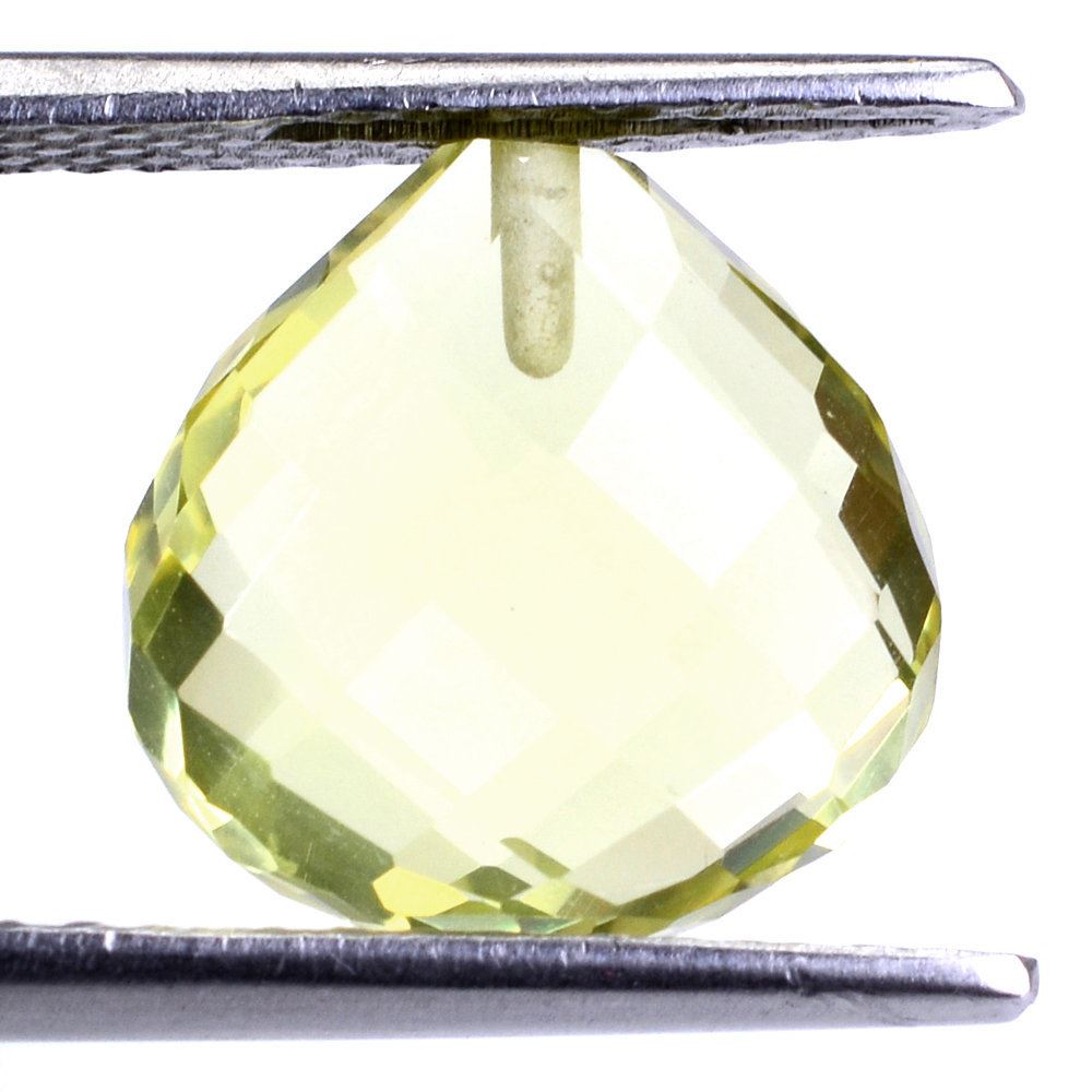 LEMON QUARTZ BRIOLETTE HEART (HALF DRILL) (GREEN GOLD) 12MM 6.35 Cts.