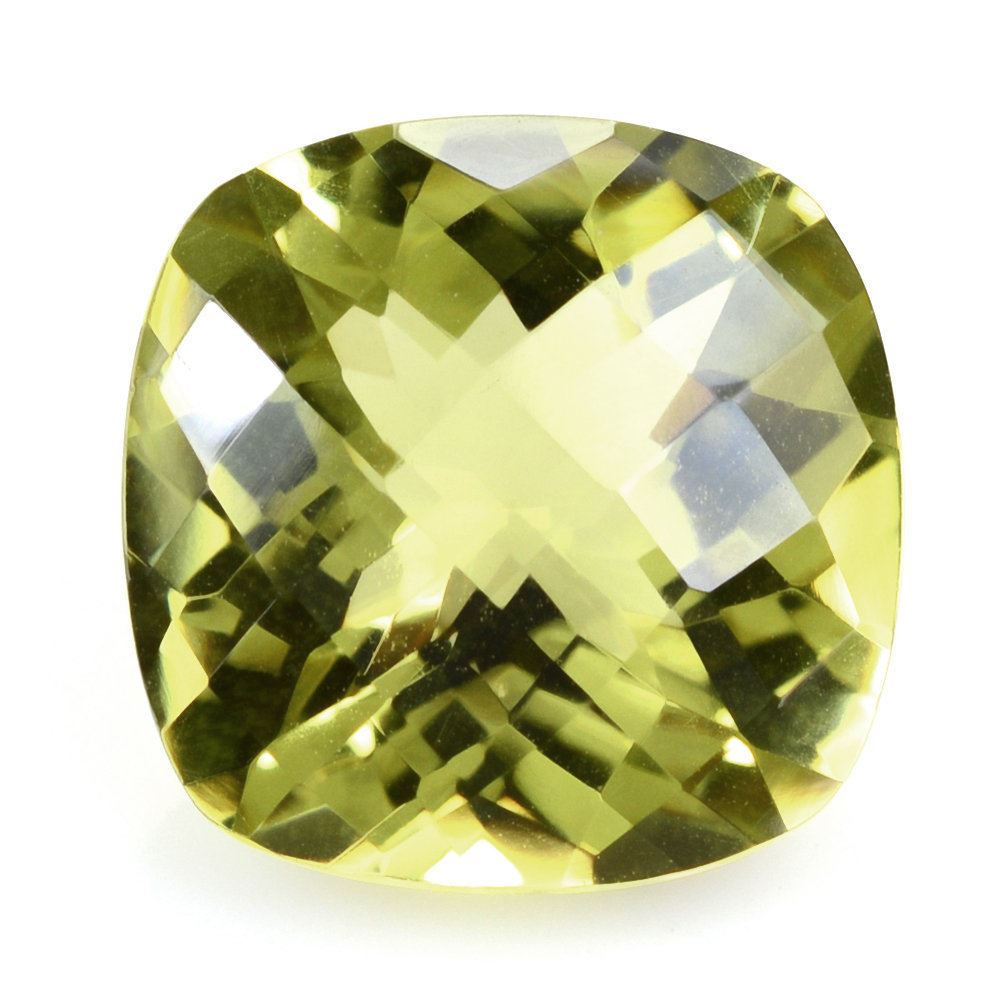 LEMON QUARTZ CHECKER CUT CUSHION (GREEN GOLD) 16MM 13.25 Cts.