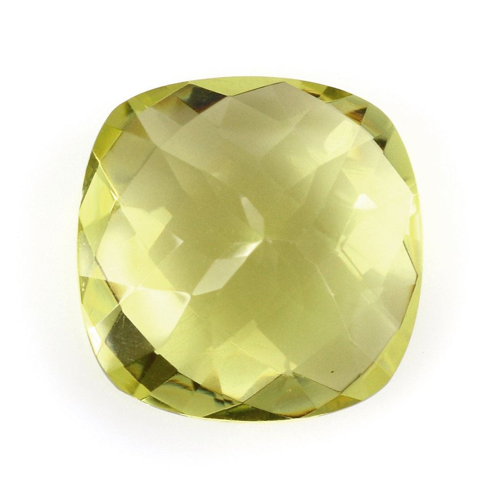 LEMON QUARTZ CHECKER CUT CUSHION (GREEN GOLD) 16MM 13.25 Cts.