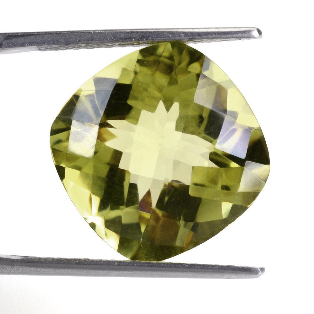 LEMON QUARTZ CHECKER CUT CUSHION (GREEN GOLD) 16MM 13.25 Cts.