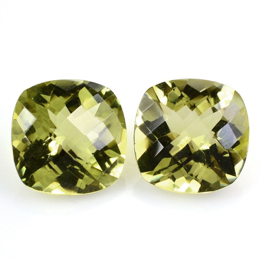 LEMON QUARTZ CHECKER CUT CUSHION (GREEN GOLD) 16MM 13.25 Cts.