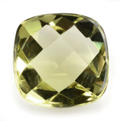 LEMON QUARTZ CHECKER CUSHION CAB (GREEN GOLD) 12MM 6.19 Cts.