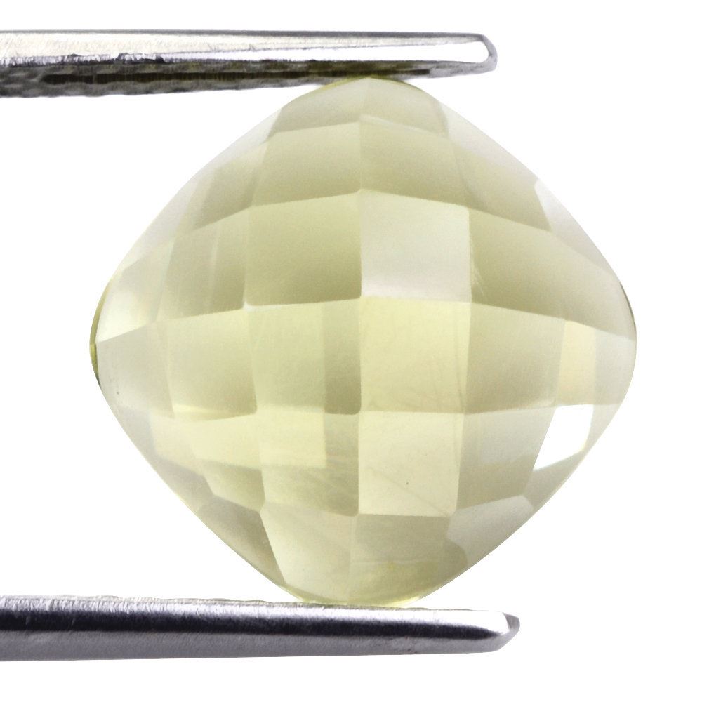 LEMON QUARTZ CHECKER CUSHION CAB (GREEN GOLD) 12MM 6.19 Cts.