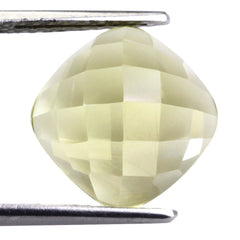 LEMON QUARTZ CHECKER CUSHION CAB (GREEN GOLD) 12MM 6.19 Cts.