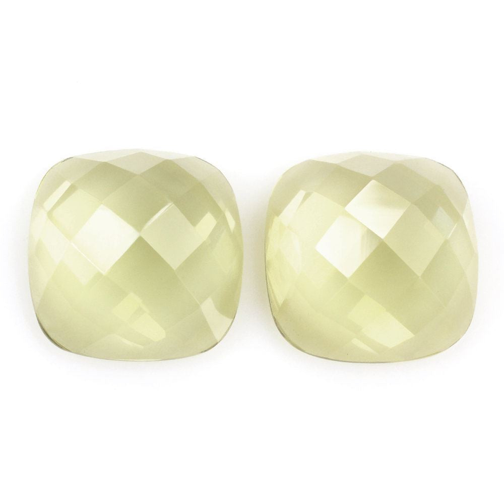 LEMON QUARTZ CHECKER CUSHION CAB (GREEN GOLD) 12MM 6.19 Cts.