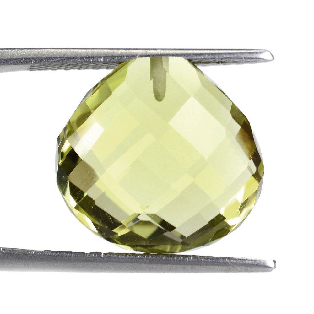 LEMON QUARTZ BRIOLETTE HEART (HALF DRILL) (GREEN GOLD) 16MM 14.40 Cts.