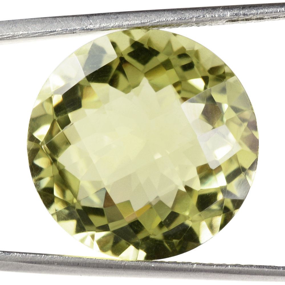 LEMON QUARTZ CHECKER CUT ROUND (GREEN GOLD) 18MM 18.38 Cts.