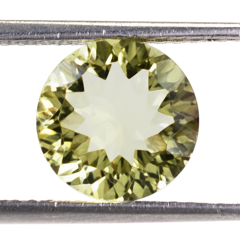 LEMON QUARTZ CONCAVE CUT ROUND (GREEN GOLD) 10MM 3.05 Cts.