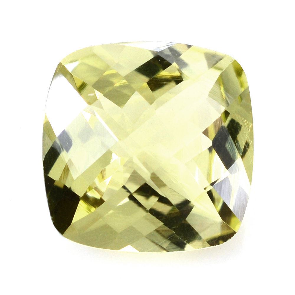 LEMON QUARTZ CHECKER CUT CUSHION (GREEN GOLD) 12MM 6.00 Cts.