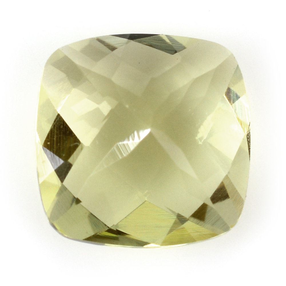 LEMON QUARTZ CHECKER CUT CUSHION (GREEN GOLD) 12MM 6.00 Cts.