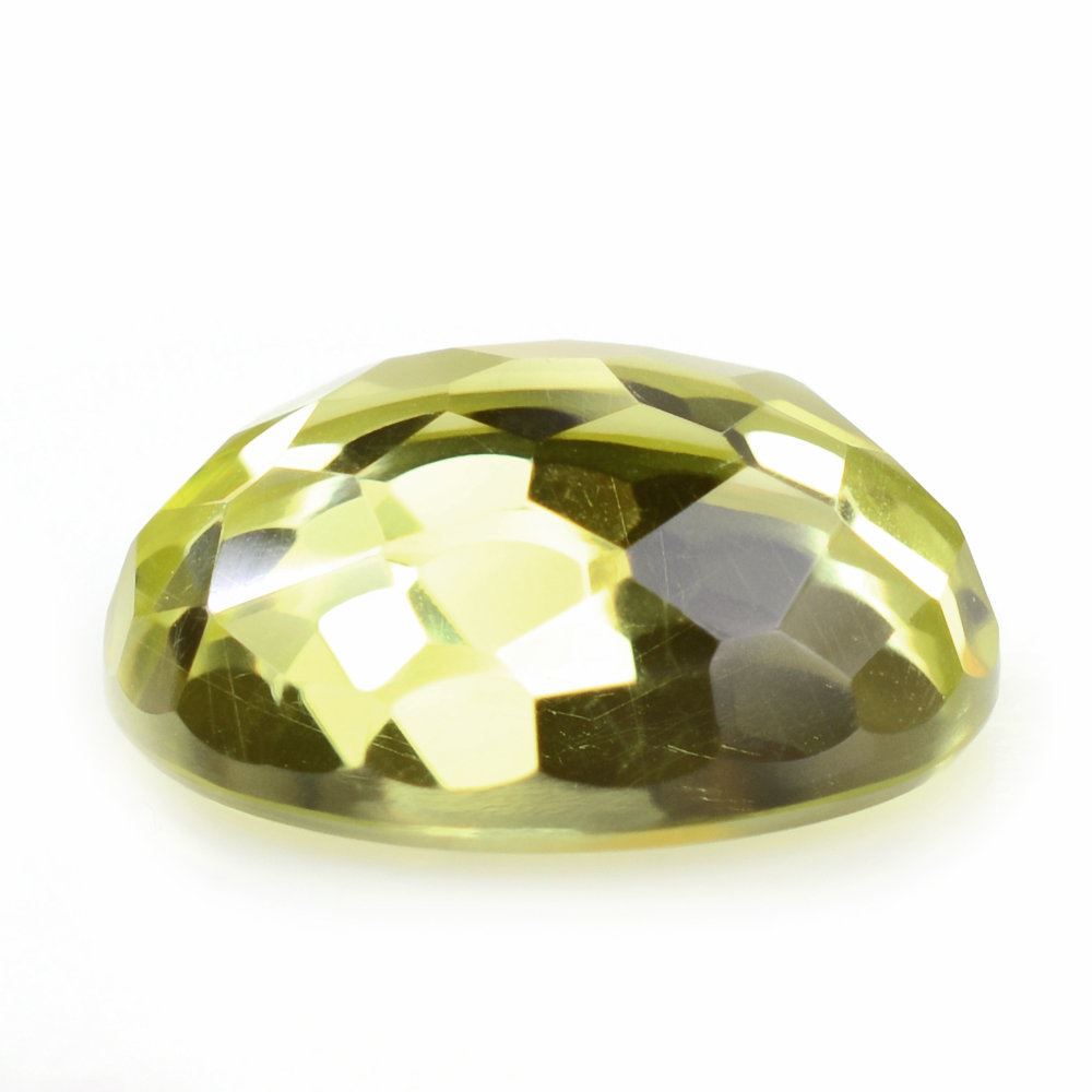 LEMON QUARTZ IRREGULAR CUT OVAL CAB (GREEN GOLD) 14X12MM 7.43 Cts.
