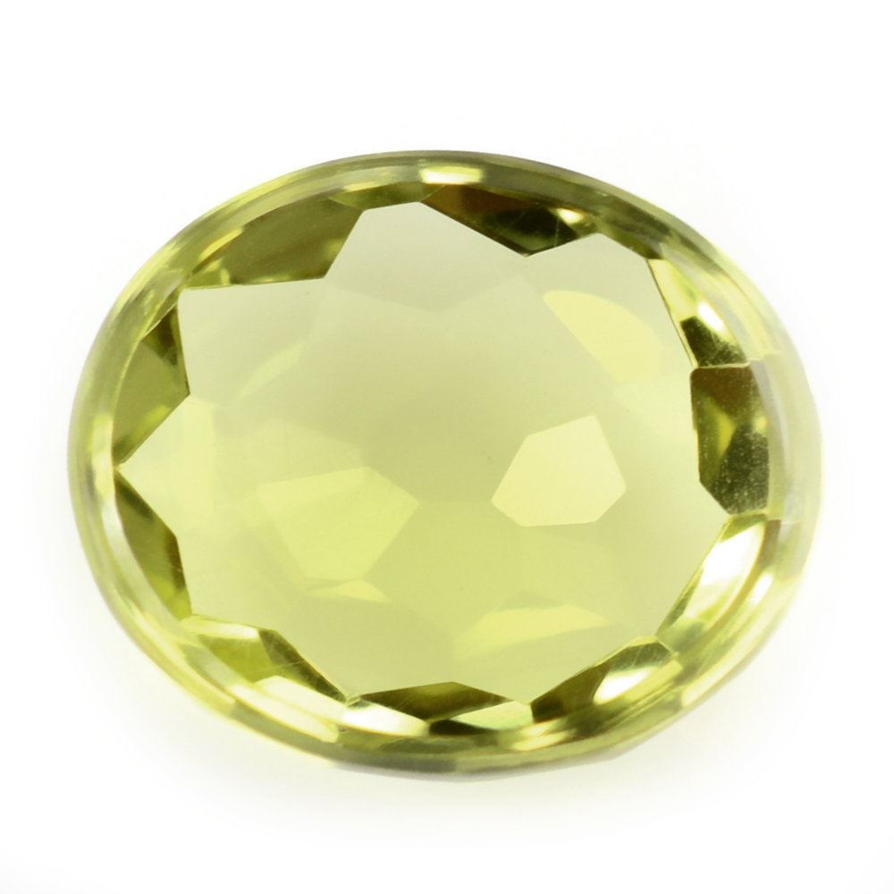 LEMON QUARTZ IRREGULAR CUT OVAL CAB (GREEN GOLD) 14X12MM 7.43 Cts.