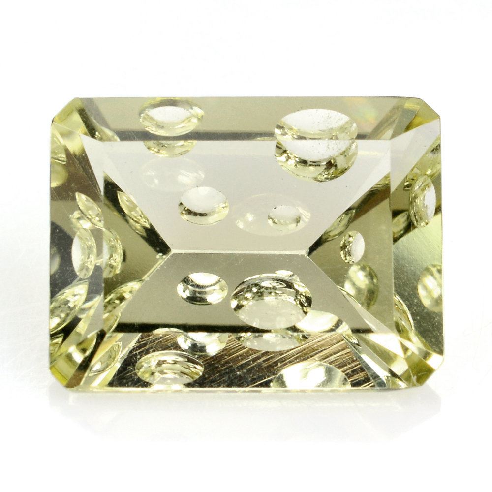 LEMON QUARTZ SUPPER BUBBLE OCTAGON (GREEN GOLD) 16X12MM 9.00 Cts.