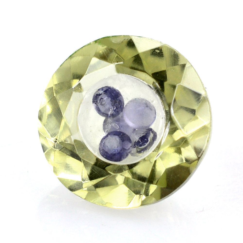 LEMON QUARTZ ON TOP CRYSTAL AT BACK INSIDE IOLITE CUT ROUND (GREEN GOLD) 8MM 1.80 Cts.
