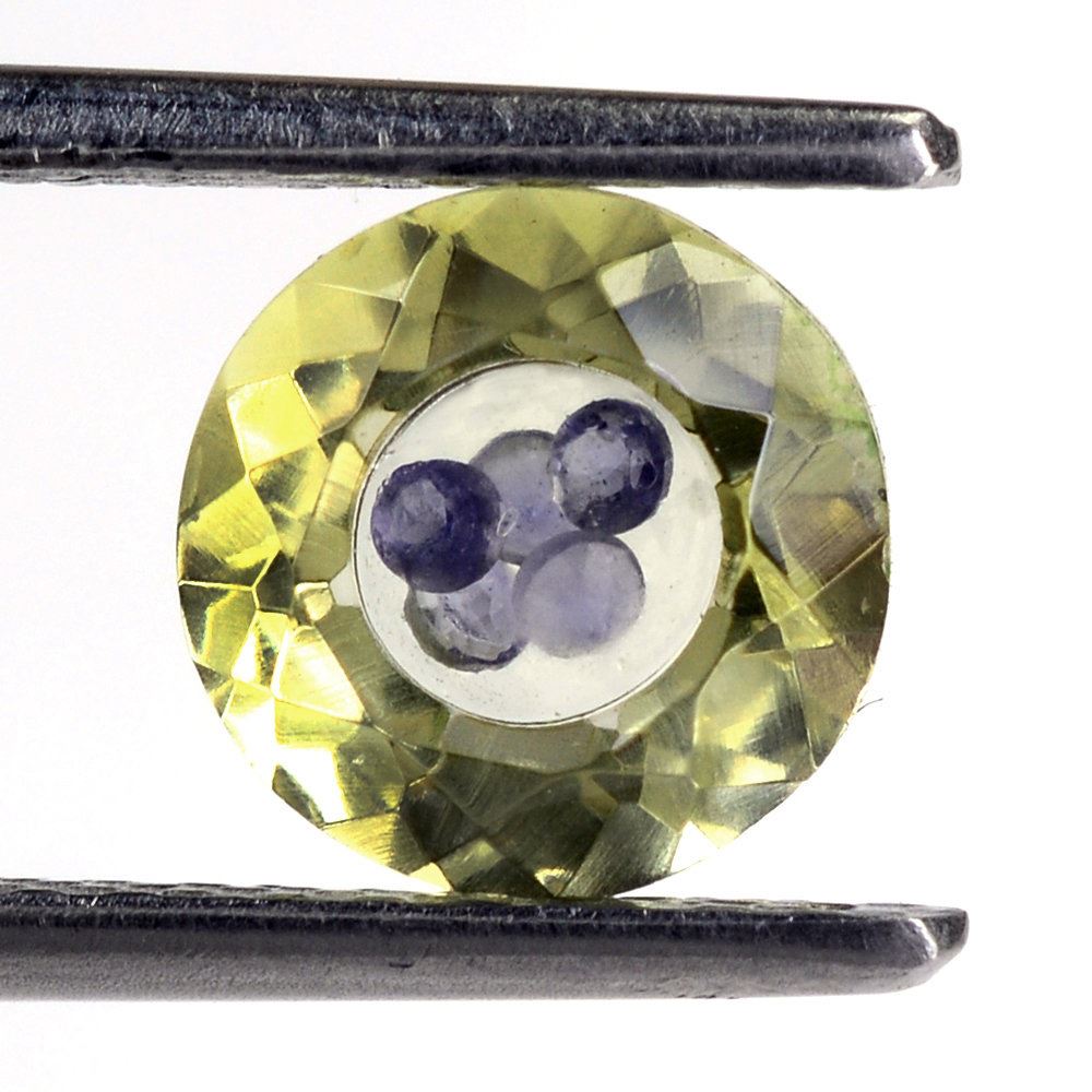 LEMON QUARTZ ON TOP CRYSTAL AT BACK INSIDE IOLITE CUT ROUND (GREEN GOLD) 8MM 1.80 Cts.