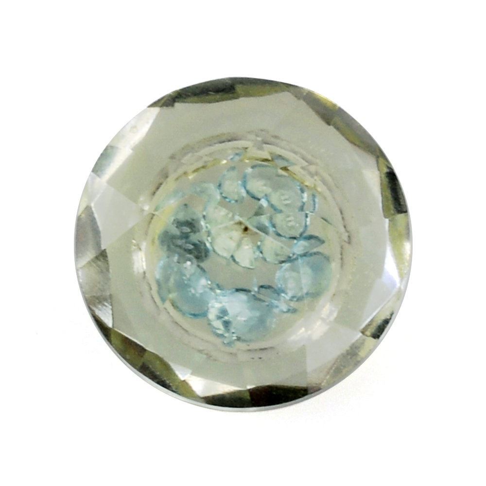 LEMON QUARTZ ON TOP CRYSTAL AT BACK CUT ROUND INSIDE SWISS BLUE TOPAZ CUT ROUND (GREEN GOLD) 8MM 1.88 Cts.