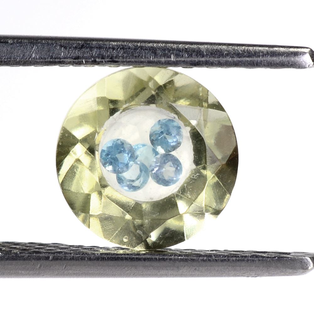 LEMON QUARTZ ON TOP CRYSTAL AT BACK CUT ROUND INSIDE SWISS BLUE TOPAZ CUT ROUND (GREEN GOLD) 8MM 1.88 Cts.
