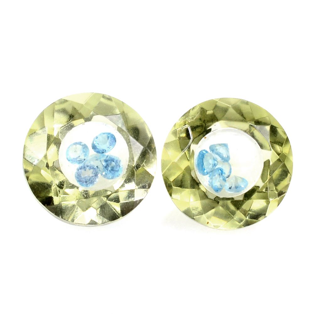 LEMON QUARTZ ON TOP CRYSTAL AT BACK CUT ROUND INSIDE SWISS BLUE TOPAZ CUT ROUND (GREEN GOLD) 8MM 1.88 Cts.
