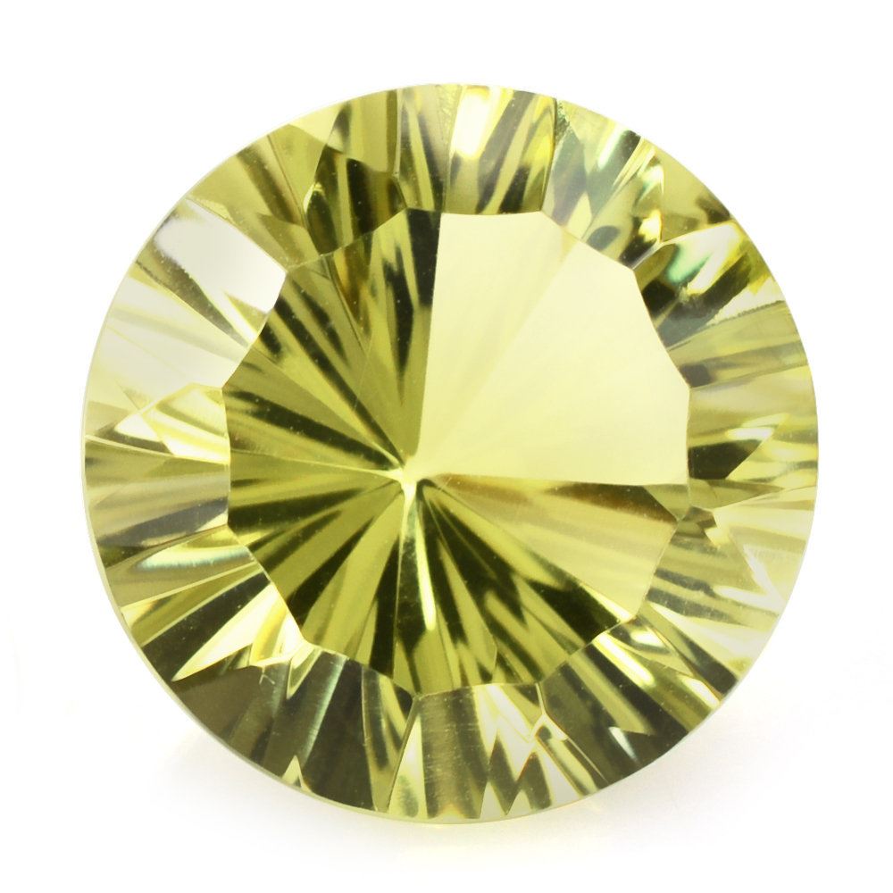 LEMON QUARTZ CONCAVE STRAIGHT FACET ROUND (GREEN GOLD) 14MM 8.65 Cts.