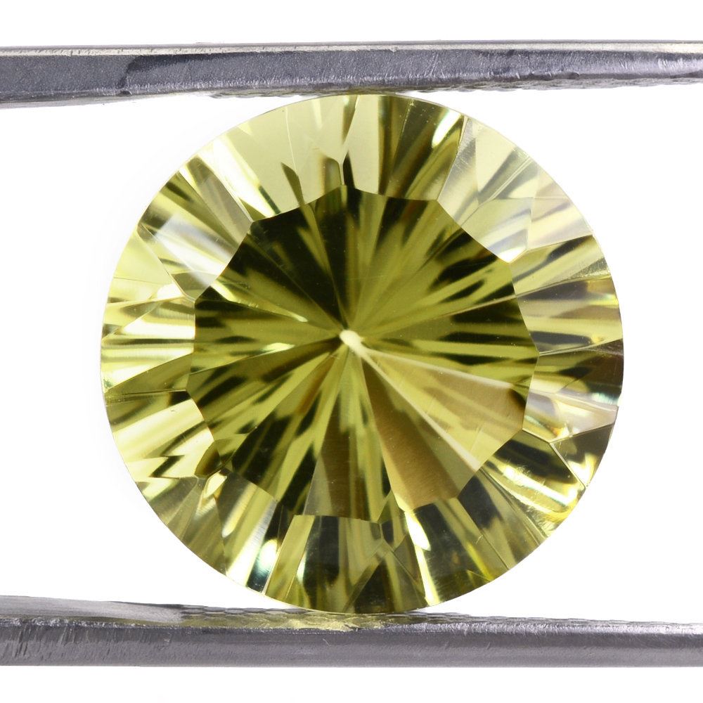 LEMON QUARTZ CONCAVE STRAIGHT FACET ROUND (GREEN GOLD) 14MM 8.65 Cts.