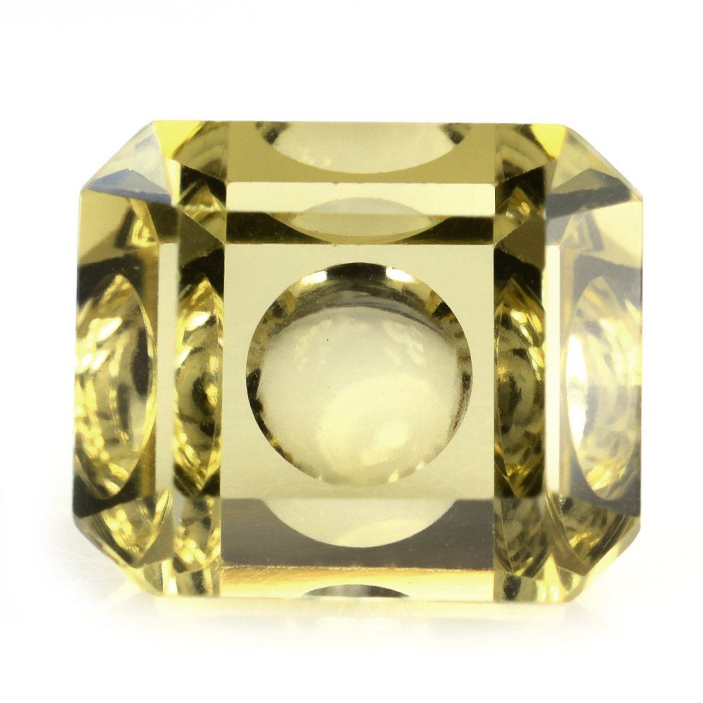 LEMON QUARTZ MIRROR CUT BUBBLE OCTAGON (GREEN GOLD) 12X10MM 6.08 Cts.