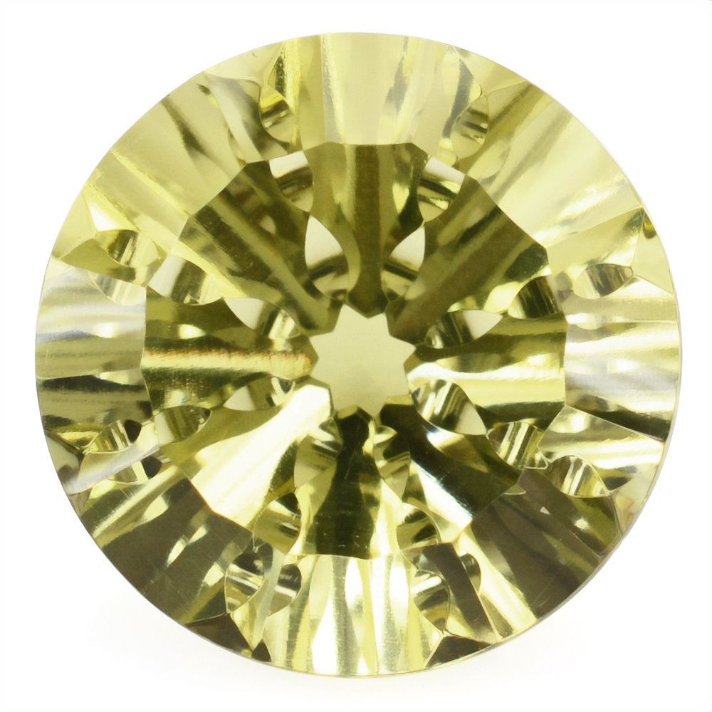 LEMON QUARTZ CONACAVE SPLENDOR CUT ROUND (GREEN GOLD) 16MM 13.85 Cts.